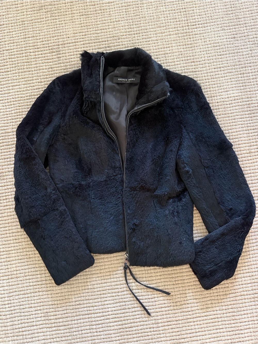 Andrew Marc Black Rabbit Jacket with satin lining